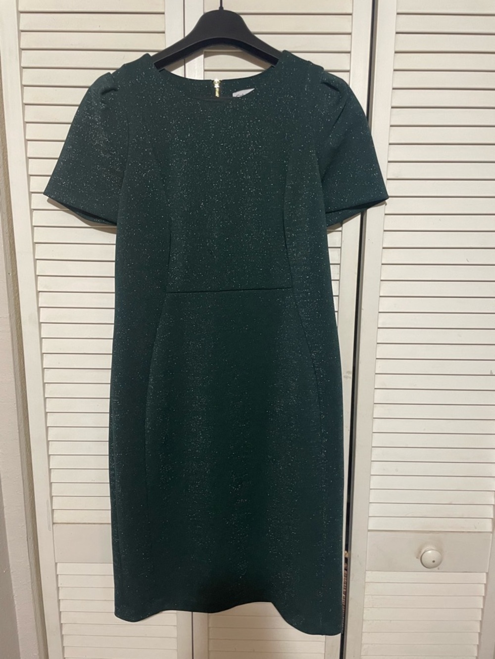 Calvin Klein Green Midi Dress Size 12 Sheath Short Sleeve Work Wedding Guest